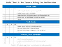 Audit checklist for general safety fire and disaster