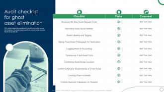 Audit Checklist For Ghost Asset Elimination Deploying Fixed Asset Management Framework