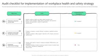 Audit Checklist For Implementation Of Workplace Health And Safety Strategy