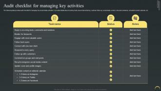 Audit Checklist For Managing Key Activities Maximizing Campaign Reach Through Buzz