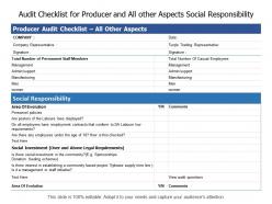 Audit checklist for producer and all other aspects social responsibility