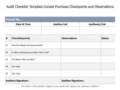Audit checklist template consist purchase checkpoints and observations