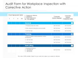 Audit form for workplace inspection with corrective action
