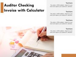 Auditor checking invoice with calculator