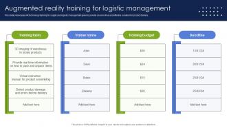 Augmented Reality Training For Logistic Management