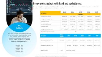 Auto Dealership Business Break Even Analysis With Fixed And Variable Cost BP SS