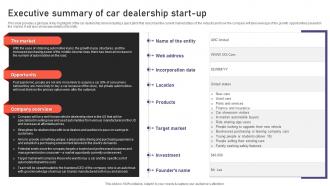 Auto Industry Business Plan Executive Summary Of Car Dealership Start Up BP SS