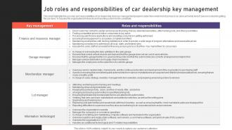 Auto Industry Business Plan Job Roles And Responsibilities Of Car Dealership Key Management BP SS Professionally Idea