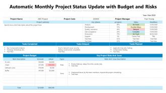 Automatic monthly project status update with budget and risks