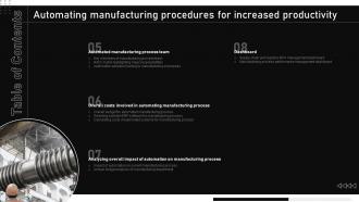Automating Manufacturing Procedures For Increased Productivity Table Of Contents