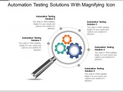 Automation testing solutions with magnifying icon ppt slides