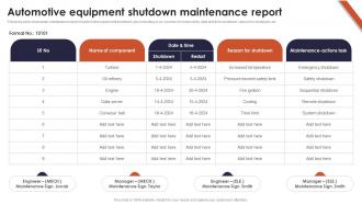 Automotive Equipment Shutdown Maintenance Report