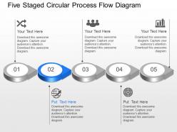 Av five staged circular process flow diagram powerpoint template slide