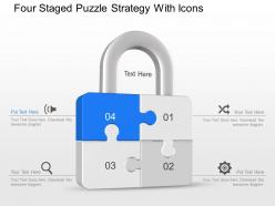 Av four staged puzzle strategy with icons powerpoint template