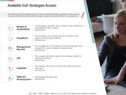 Available exit strategies routes pitch deck for private capital funding