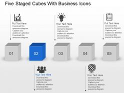 Aw five staged cubes with business icons powerpoint template slide