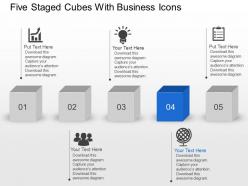 Aw five staged cubes with business icons powerpoint template slide