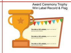 Award ceremony trophy win label record and flag