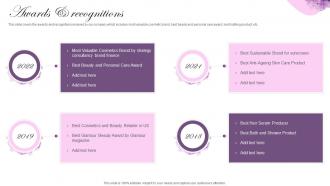 Awards And Recognitions Cosmetic Brand Company Profile Ppt Clipart
