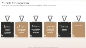 Awards And Recognitions Creative Agency Company Profile Ppt Slides Designs Download