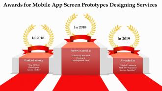Awards for mobile app screen prototypes designing services ppt slides template