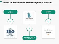 Awards For Social Media Post Management Services Ppt Powerpoint Presentation Layouts Styles
