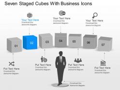 Ay seven staged cubes with business icons powerpoint template