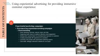 B121 Using Experiential Advertising For Providing Immersive Customer Experience Table Of Contents