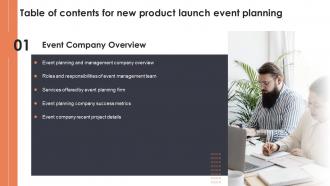 B153 Table Of Contents For New Product Launch Event Planning