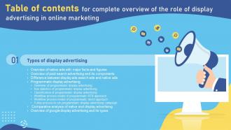 B201 Complete Overview Of The Role Of Display Advertising Online Marketing Table Of Contents