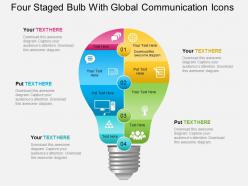 Ba four staged bulb with global communication icons powerpoint template