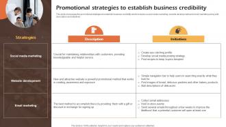 Bakery Cafe Business Plan Promotional Strategies To Establish Business Credibility BP SS