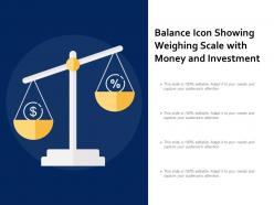 Balance icon showing weighing scale with money and investment