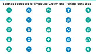 Balance scorecard for employee growth and training icons slide