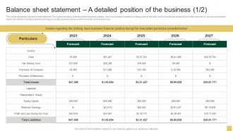 Balance Sheet Statement A Detailed Position Of The Business Sample Northern Trust Business Plan BP SS
