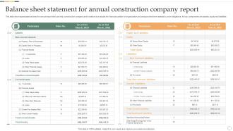Balance Sheet Statement For Annual Construction Company Report