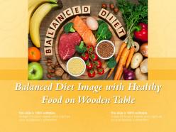 Balanced diet image with healthy food on wooden table