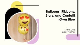 Balloons Ribbons Stars And Confetti Over Blue PPT Template AT