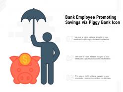Bank employee promoting savings via piggy bank icon