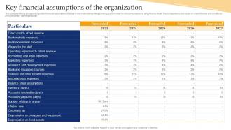 Banking Industry Business Plan Key Financial Assumptions Of The Organization BP SS