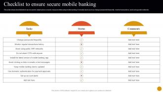Banking Solutions For Improving Customer Checklist To Ensure Secure Mobile Banking Fin SS V