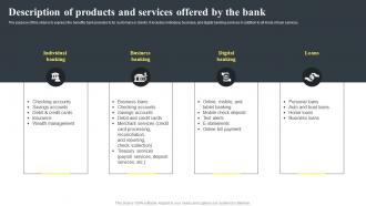 Banking Startup B Plan Description Of Products And Services Offered By The Bank BP SS