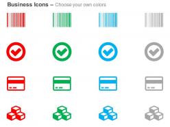 Bar code check circle credit card cubes ppt icons graphics
