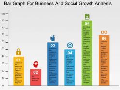Bar graph for business and social growth analysis flat powerpoint design
