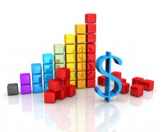 Bar graph made of cube with dollar symbol stock photo