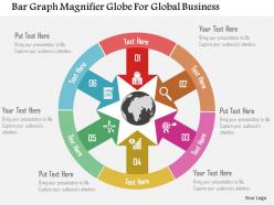 Bar graph magnifier globe for global business flat powerpoint design