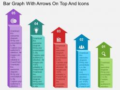 Bar graph with arrows on top and icons flat powerpoint design