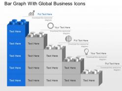 Bar graph with global business icons powerpoint template slide