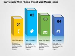Bar Graph With Phone Tweet Mail Music Icons Flat Powerpoint Design