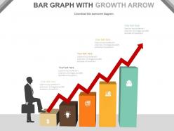 Bar graph with red growth arrow and icons for success powerpoint slides